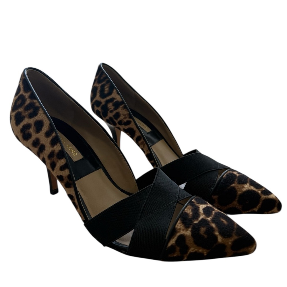 MICHAEL KORS STRAPPY LEOPARD POINTED TOE PUMPS SIZE 8.5 GUC